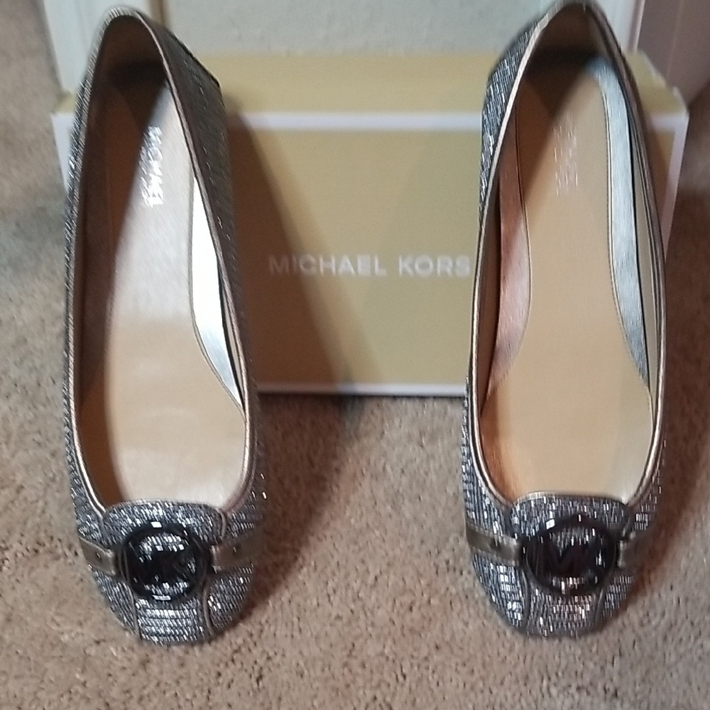 Michael Kors Silver Flats with Ornamental Detail